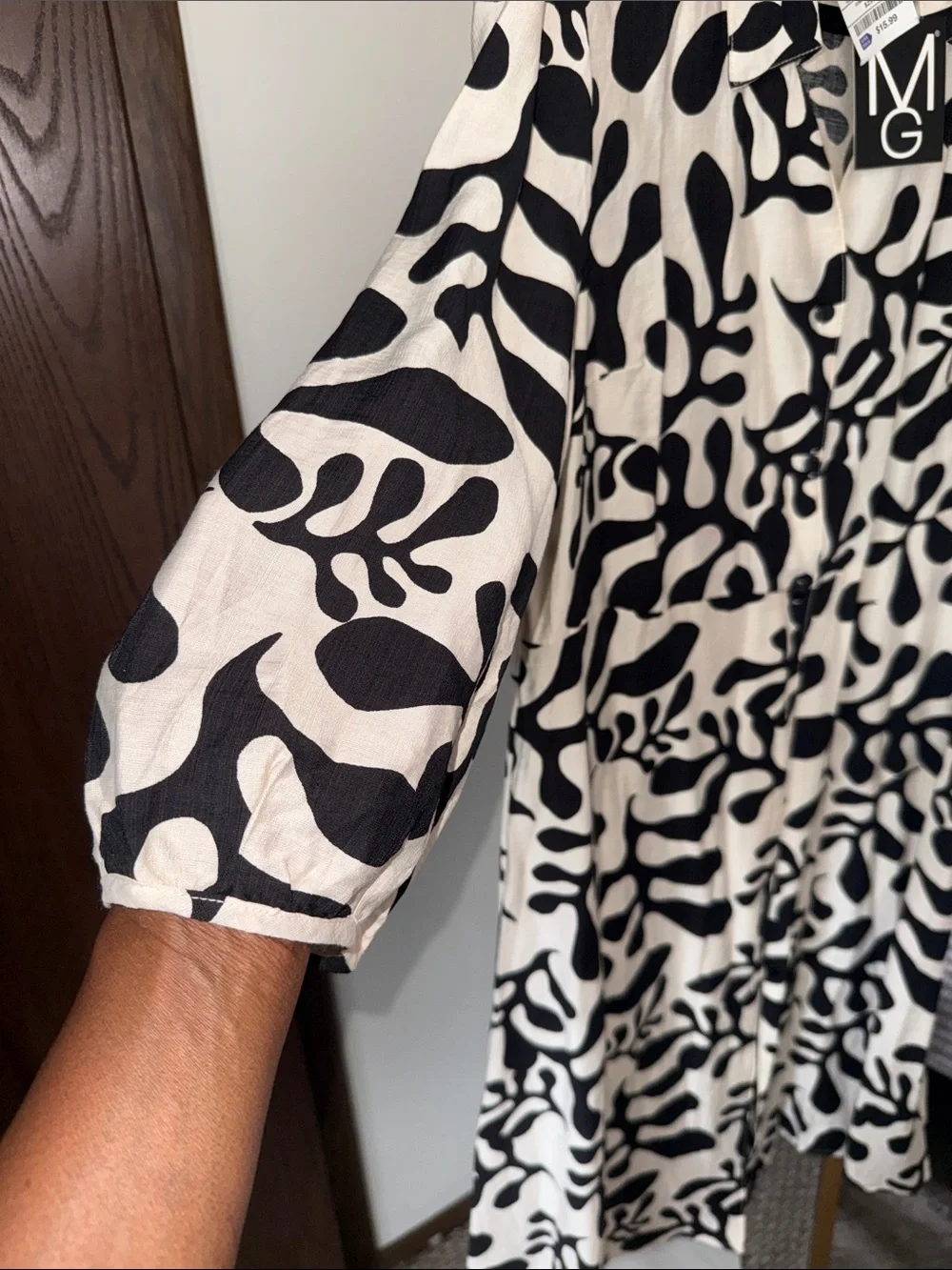 Mlle Gabrielle Black and White Abstract Midi Shirt Dress